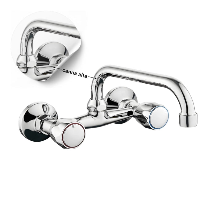 Rubinetto a muro up canna alta in ottone cucina con erogazione orientabile *** confezione 1