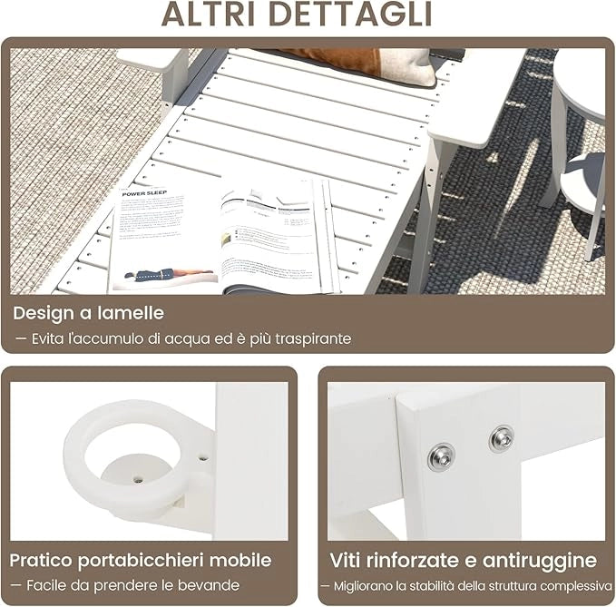 Lettino da Prendisole Giardino, Poltrona Reclinabile da Esterno in HDPE con Schienale Regolabile in 4 Posizioni e Portabicchieri, Sedia a Sdraio da Esterno, Portata 150 kg