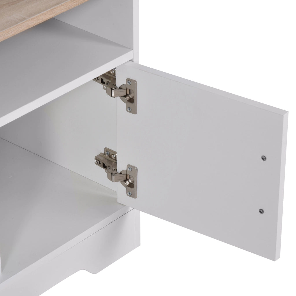 EasyComfort Mobile TV con 3 Scomparti Aperti, 2 Armadietti e Piano d'Appoggio, Mobile per TV fino a 50", in Truciolato, 105x40x52cm, Bianco e Legno