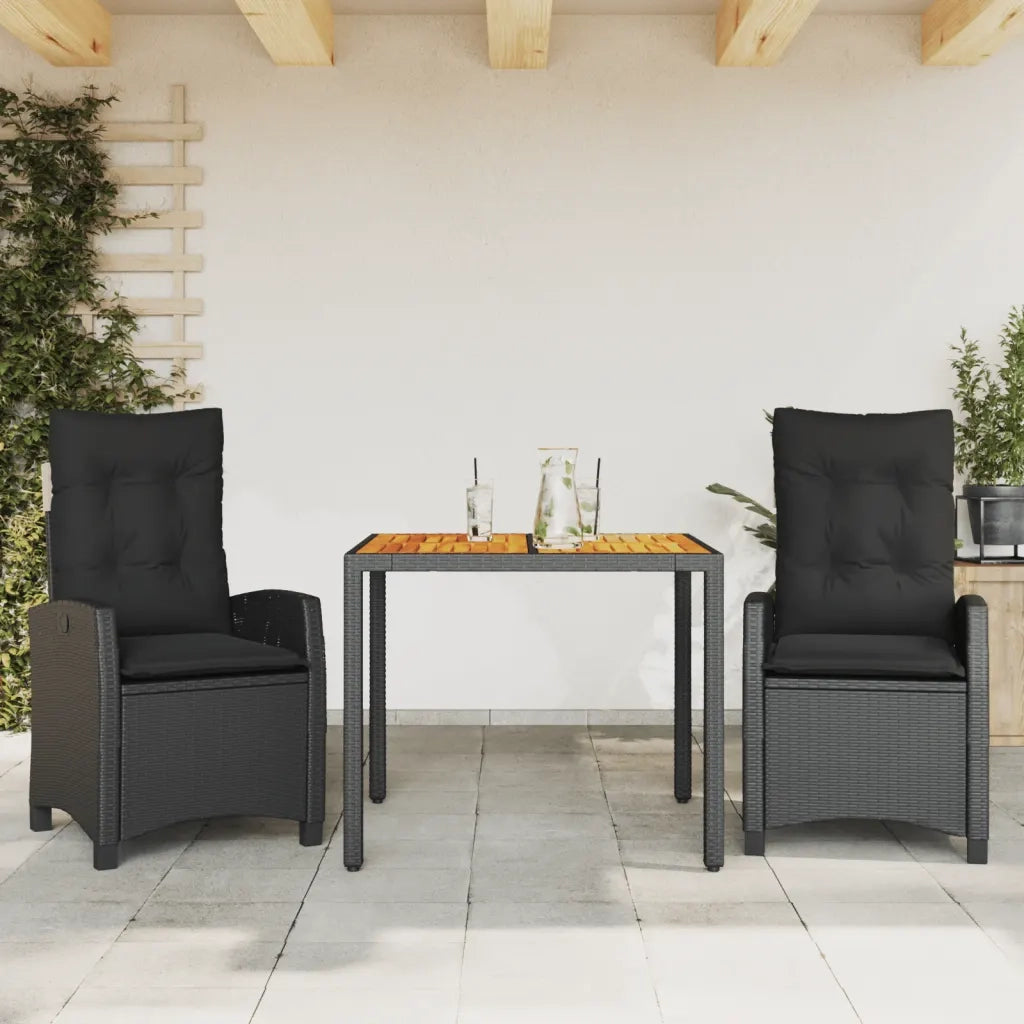 Set da Pranzo da Giardino 3 pz con Cuscini Nero in Polyrattancod mxl 87032