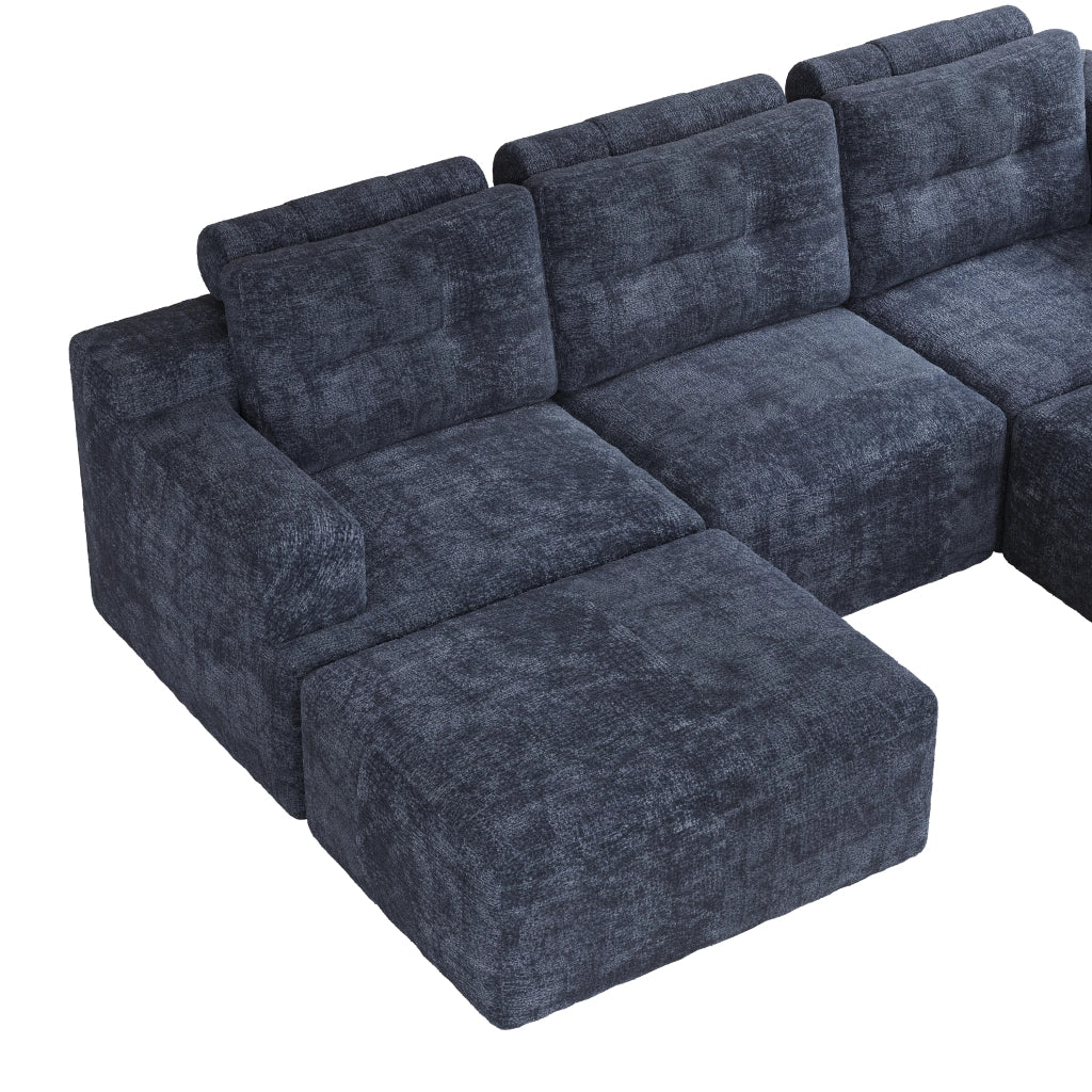 DIVANO Modulare U-form 252x180x82 cm Chenille Blu