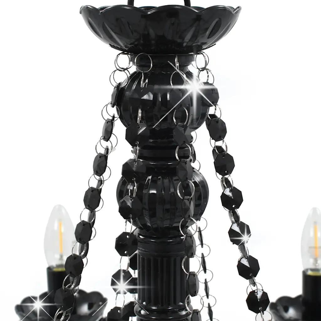 Lampadario con Perline Nero 8 Lampadine E14 CFW2935066