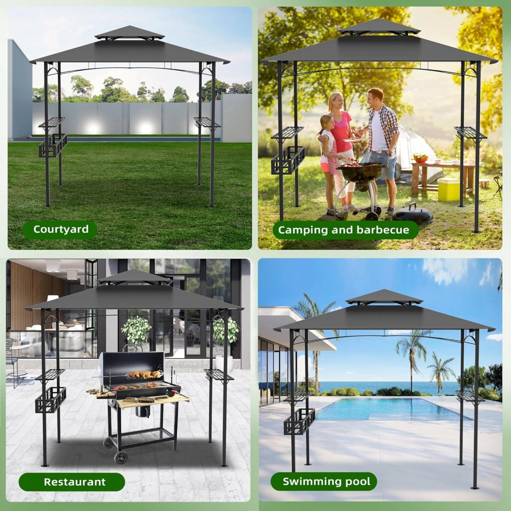 Gazebo per barbecue, 244 x 138 x 250 cm, gazebo da giardino con bancone da bar e tetto a doppio strato, per giardino, per feste, protezione UV