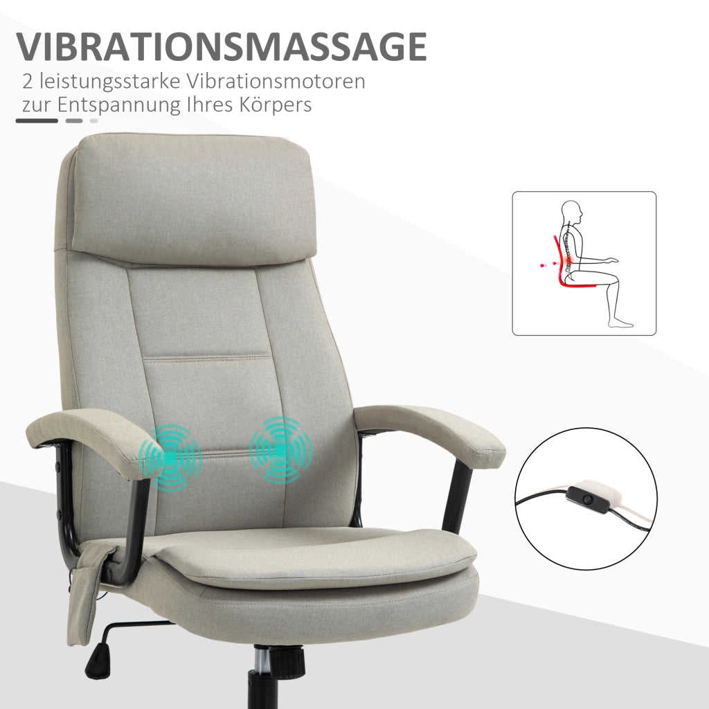 Poltrona da Ufficio Massaggiante Ergonomica con Schienale Reclinabile e Altezza Regolabile ¨C Zephmum ¨C Beige, Tessuto