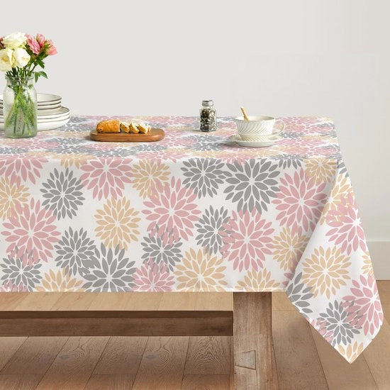 Tavolo da Pranzo con Fiori di Dahlia Rosso, Invernale, 140x180 cm, Tela Invernale, Resistente ai Macchiamenti, Decorazione da Cucina, Decorazione da Festa