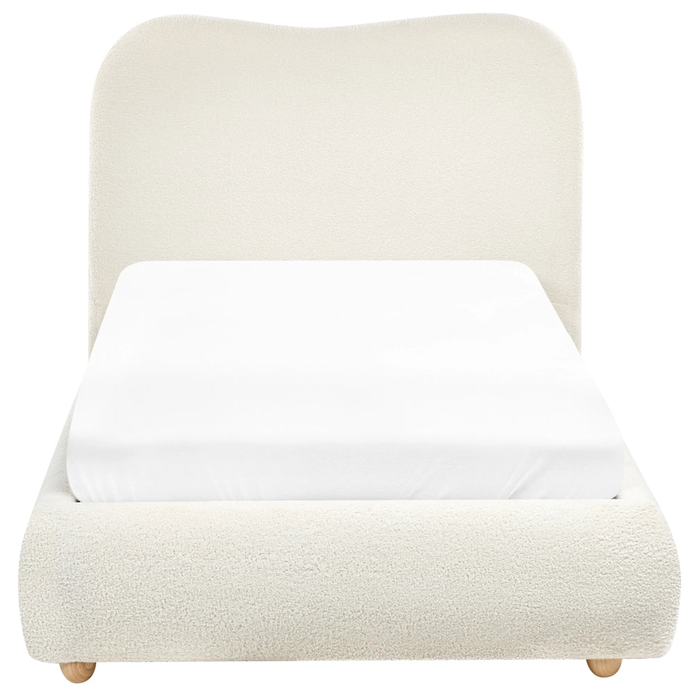 Letto con contenitore in bouclé bianco sporco 90 x 200 cm design moderno e minimalista