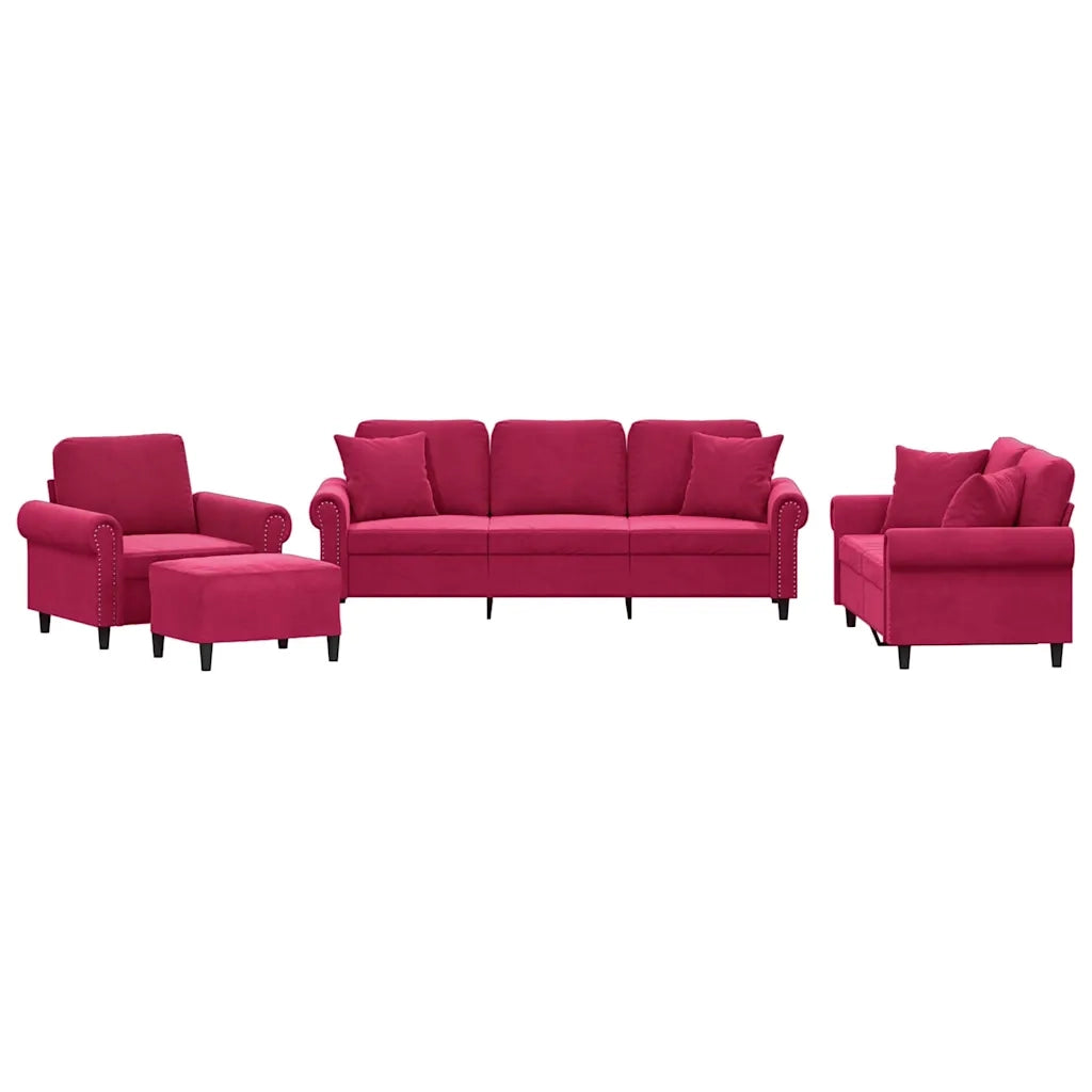 Set di Divani 4 pz con Cuscini Rosso Vino in Velluto 3202204
