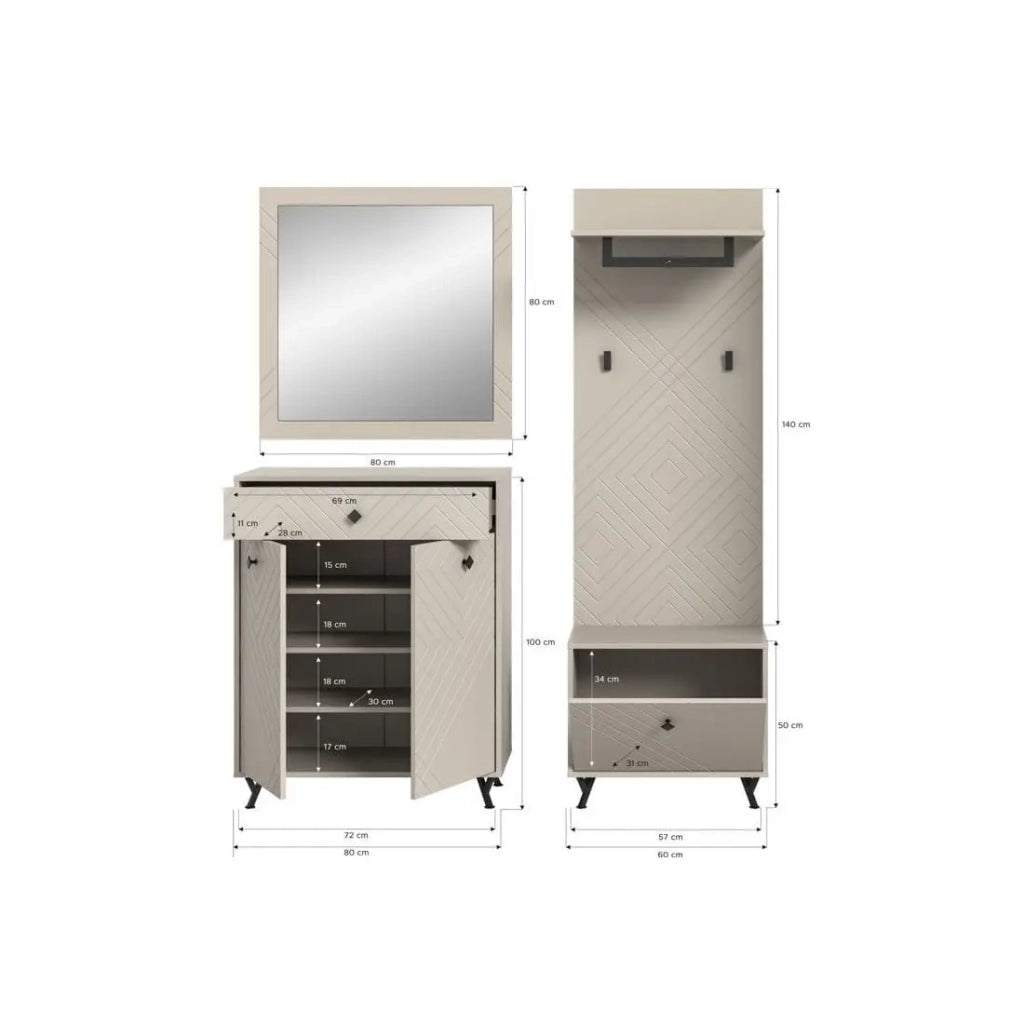 Set completo LUNA – Beige opaco – 3 elementi – 195x190x35 cm
