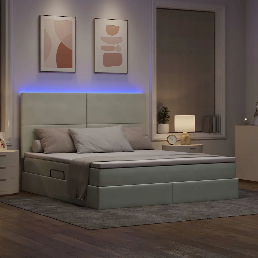 Letto con contenitore LED e materasso Grigio Chiaro