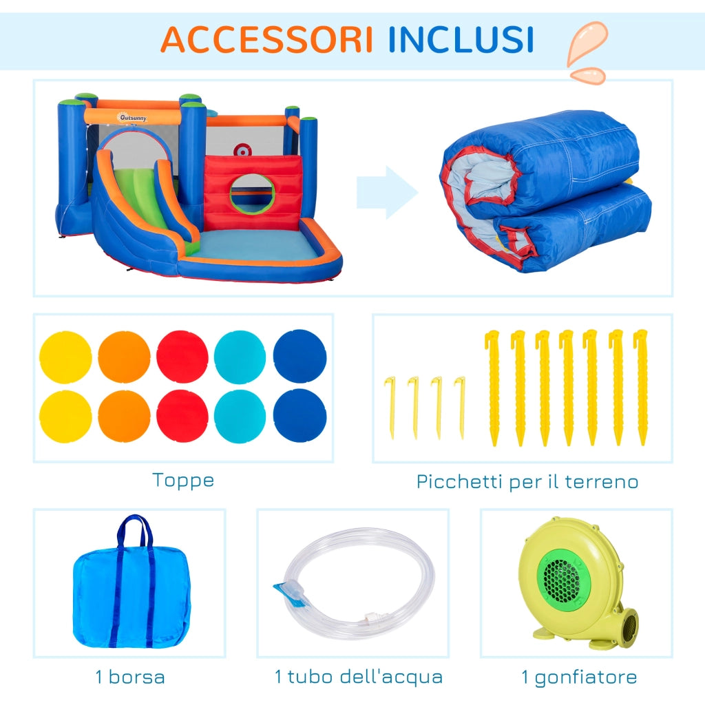 Castello Gonfiabile per Bambini con Scivolo e Piscina ¨C zephmum ¨C 380x340x170cm
