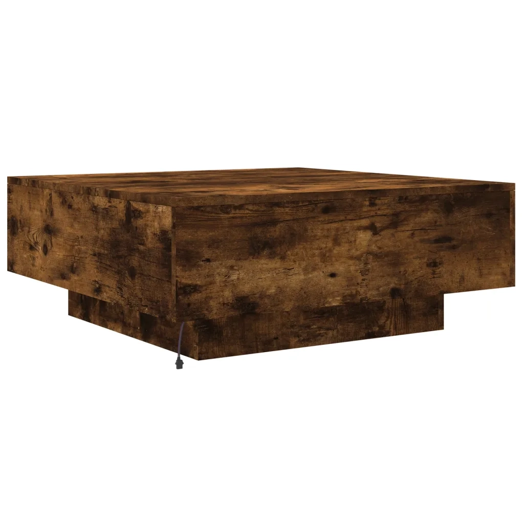Tavolino da Soggiorno con Luci LED-Tavolino da Salotto-Tavolo Rovere Fumo 80x80x31 cm