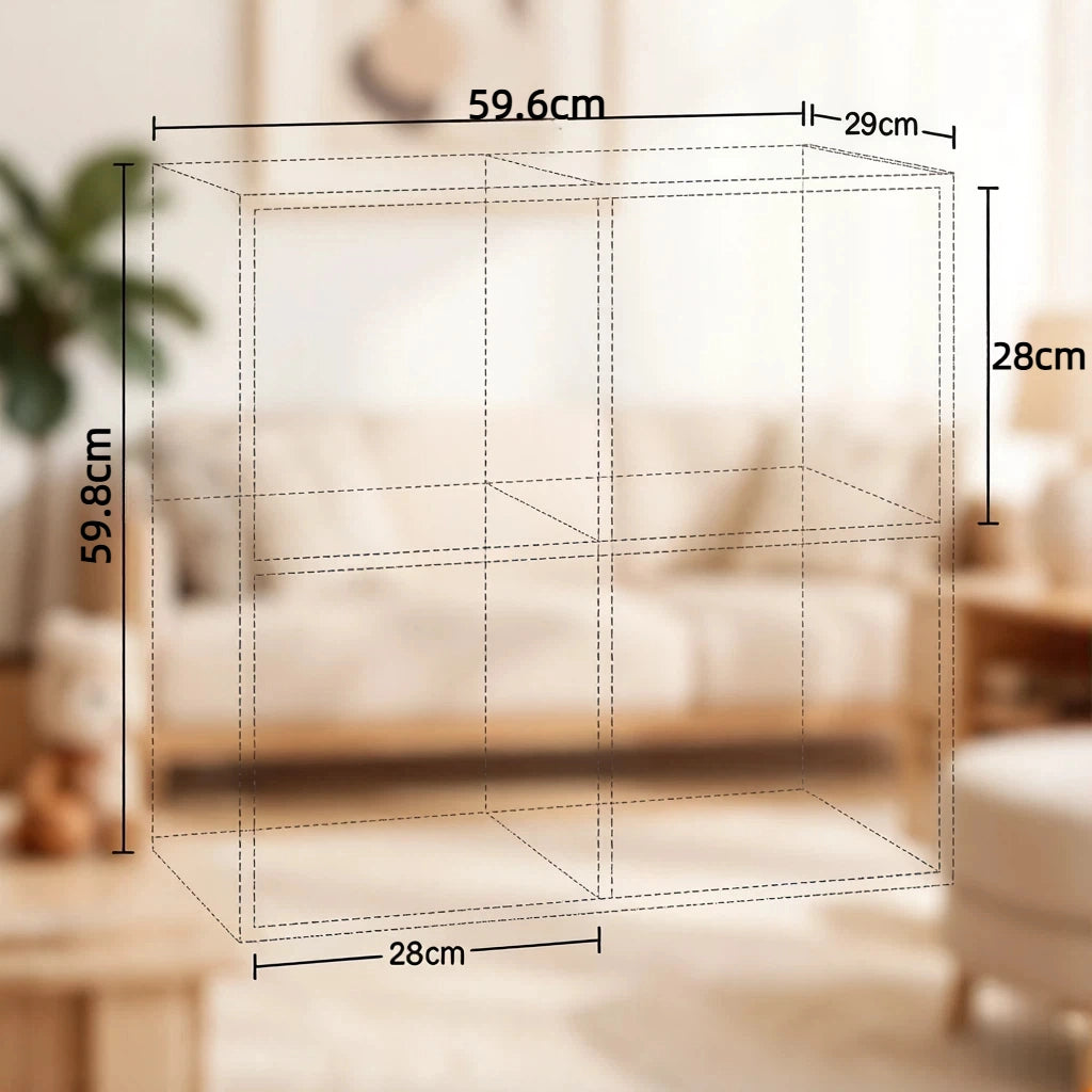 Libreria a cubi compatta a 4 scomparti, scaffale aperto multiuso in legno ingegnerizzato, colore grigio