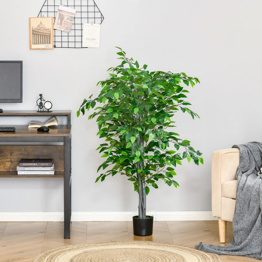Albero Artificiale Ficus ¨C Xylo ¨C H.1,35m con Tronco Rami Liane Licheni Foglie Vaso Incluso