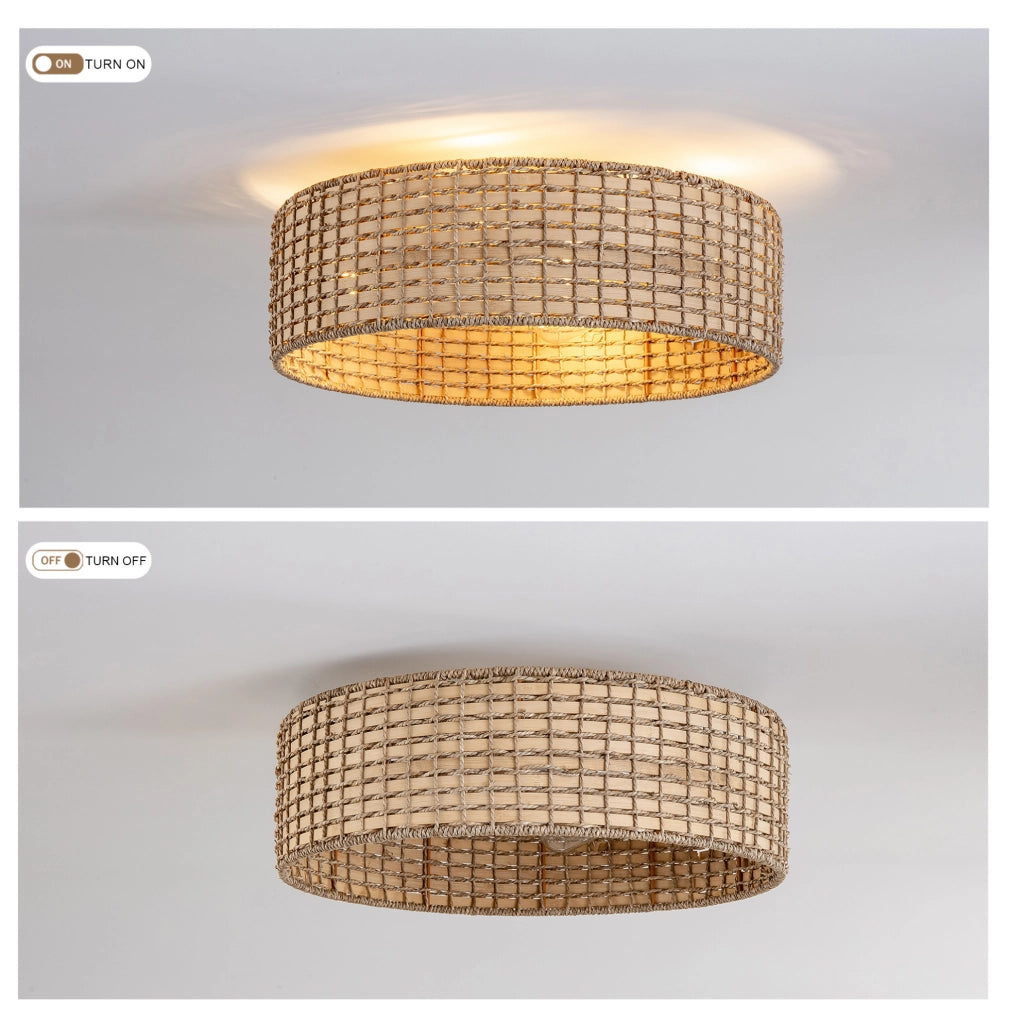 Ventilatore da soffitto con luce in rattan; controllo Bluetooth e telecomando; colore rame