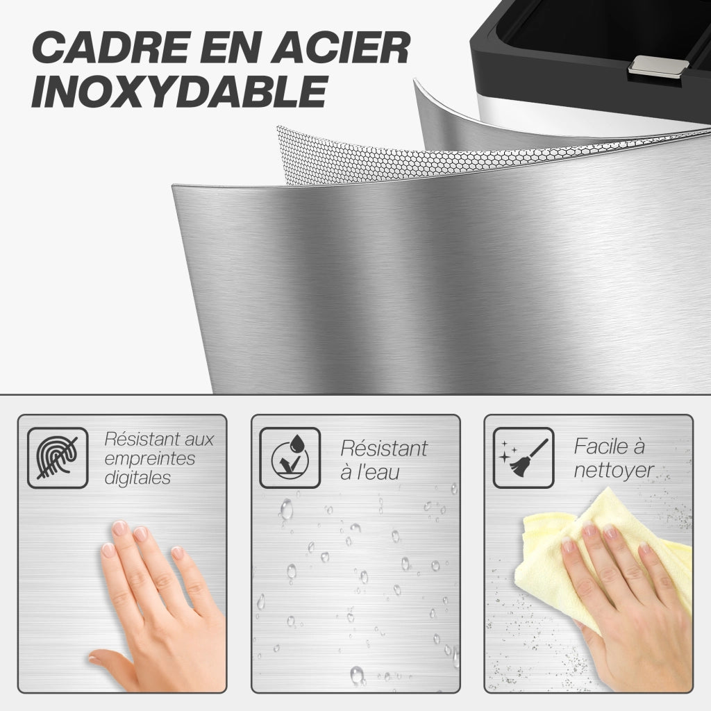 Pattumiera rettangolare con pedale 3 scomparti chiusura soft acciaio inox ¨C Xylo ¨C 45,7x35,8x76 cm argento