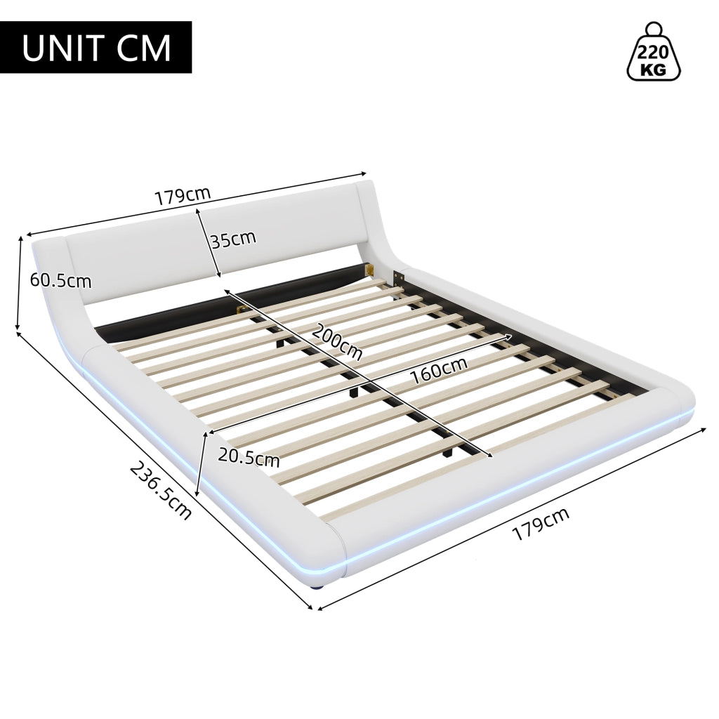 LETTO a pavimento 160x200 cm in PU bianco con illuminazione LED