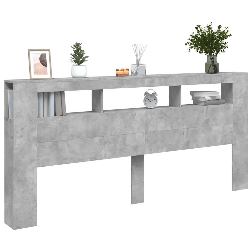 Testiera LED-Testata del letto Grigio Cemento 220x18,5x103,5 cm Legno Multistrato