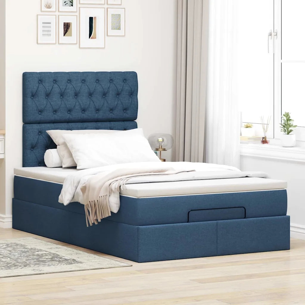 Struttura Letto Pouf con Materasso Blu 120x190 cm in Tessuto 3314078