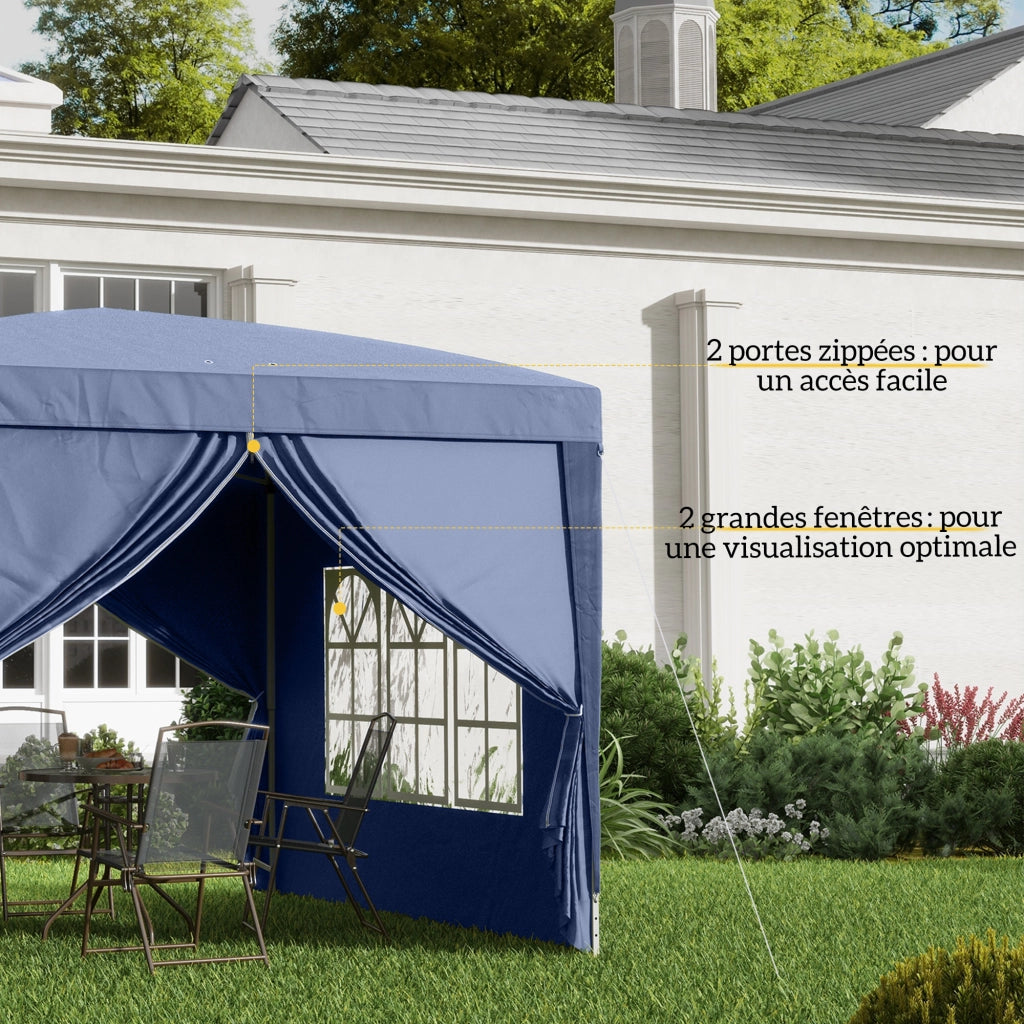 Tendone Pieghevole per Giardino ¨C Zephmum ¨C Blu 300x300x258 cm con Finestre e Custodia