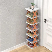Rack di Scarpe Pieghevole in Plastica Senza Installazione - Deposito Verticale di Scarpe per Casa (Arancione, 6 Piani)