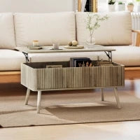 Tavolino da Caffè con ripiano Sollevabile, 2 Scomparti Nascosti e Gambe in Pino, 91 x 56 x 43 cm, Rovere