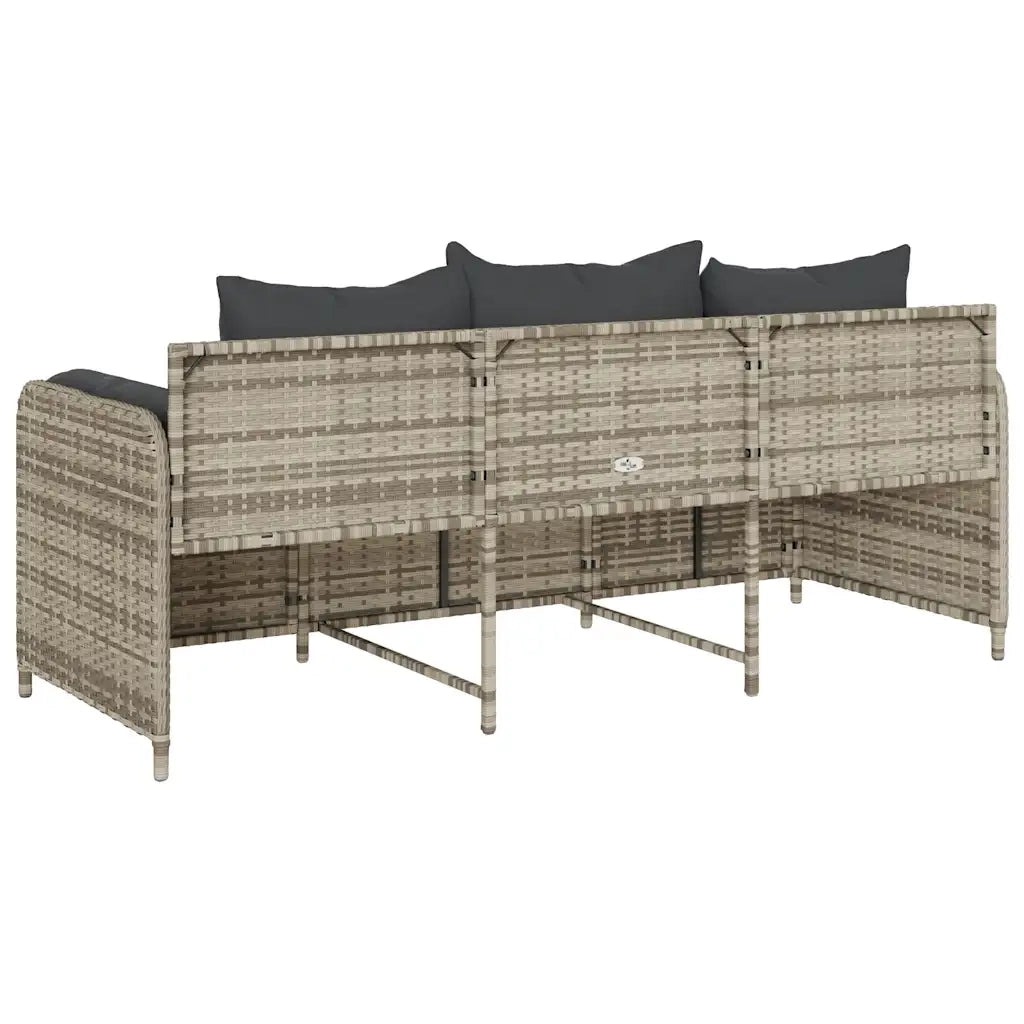 Divano da Giardino con Cuscini 3 Posti-Sofa da Giardino-Divano da esterno Grigio Chiaro Polyrattan 544761