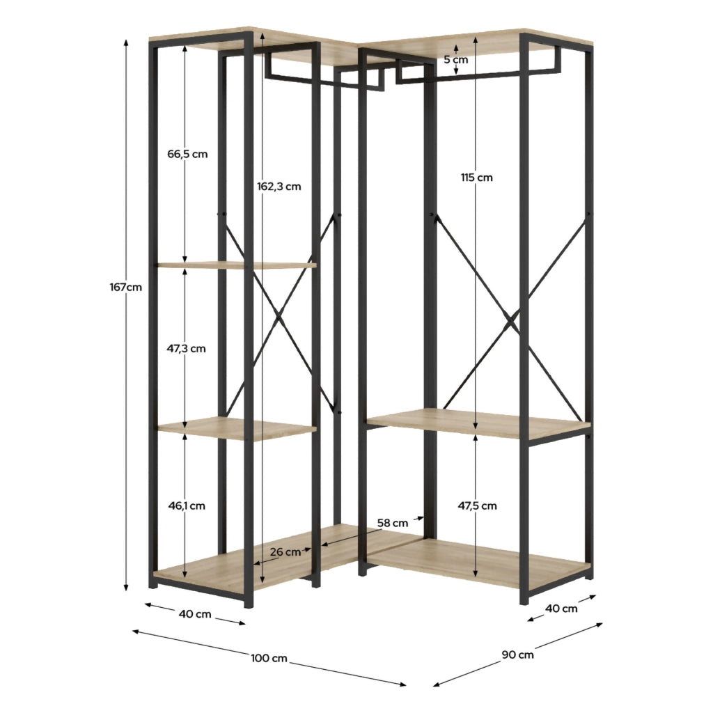 Armadio Camera da Letto Gallup, Guardaroba Grande 4 Ripiani, 100x167h cm Marrone Rovere