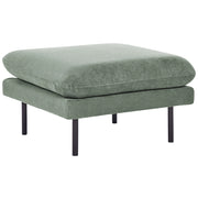 Pouf quadrato con cuscino in tessuto di ciniglia verde chiaro con gambe nere stile moderno retrò