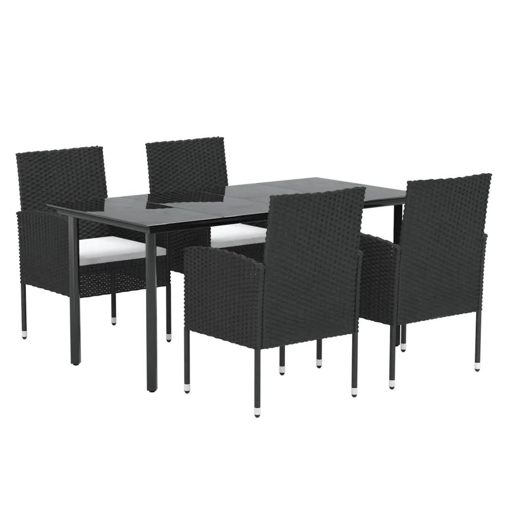 Set da Pranzo da Giardino 5 pz Nero con Cuscini in Polyrattan 3156766