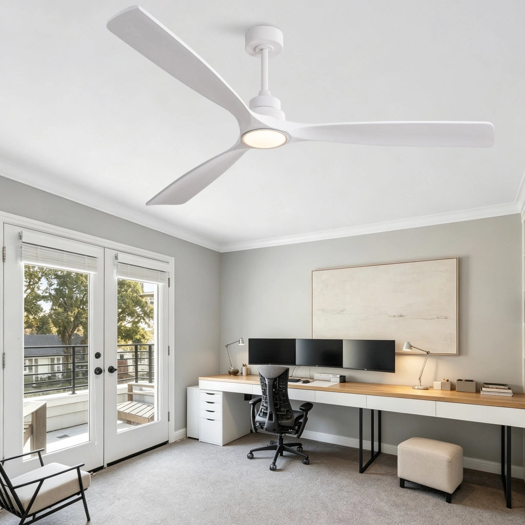 Ventilatore da soffitto bianco puro 70 pollici, 3 pale ad elica rinforzate in legno massello, motore DC reversibile silenzioso, design moderno