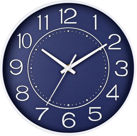 Orologio Radiocomandato per Parete, Silenzioso Senza Toccare, 25 cm, Facile da Leggere, per Cucina, Salotto, Camera da Letto, Bagno, Home Office (Blu Marina)