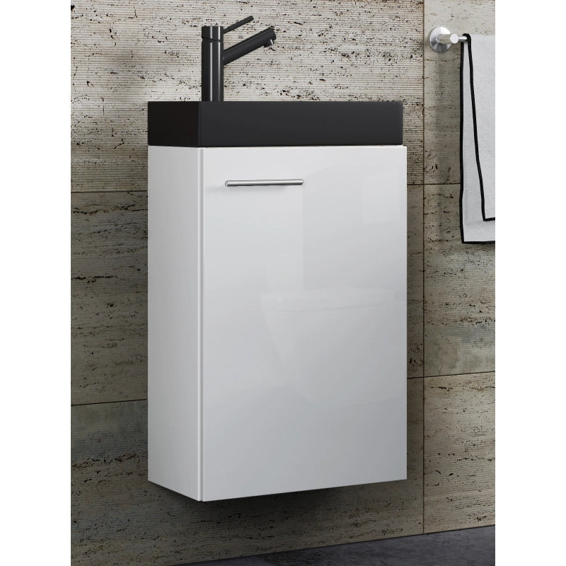 LineaViva di Ezooza Mobile Sospeso con lavabo in ceramica di alta qualità, Bianco , lavabo Nero