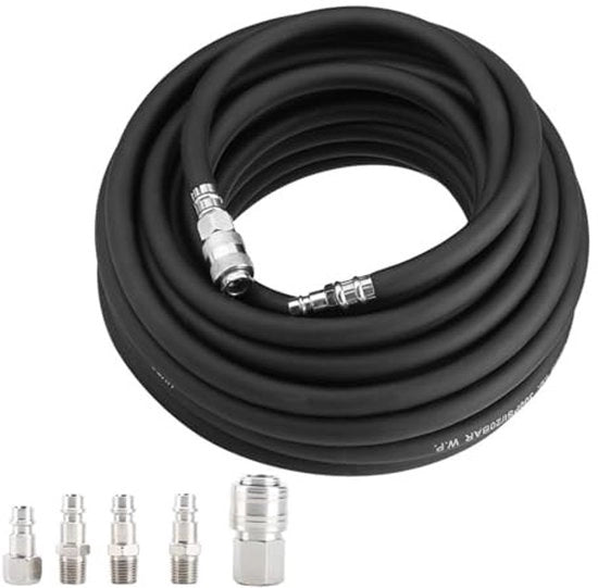 Slang di respirazione retrattile 15 m - Massima pressione di 900 psi - Slang di sicurezza con connessione rapida - Costruzione in gomma robusta - Flessibile per temperature fredde - Slang per compressori d'aria