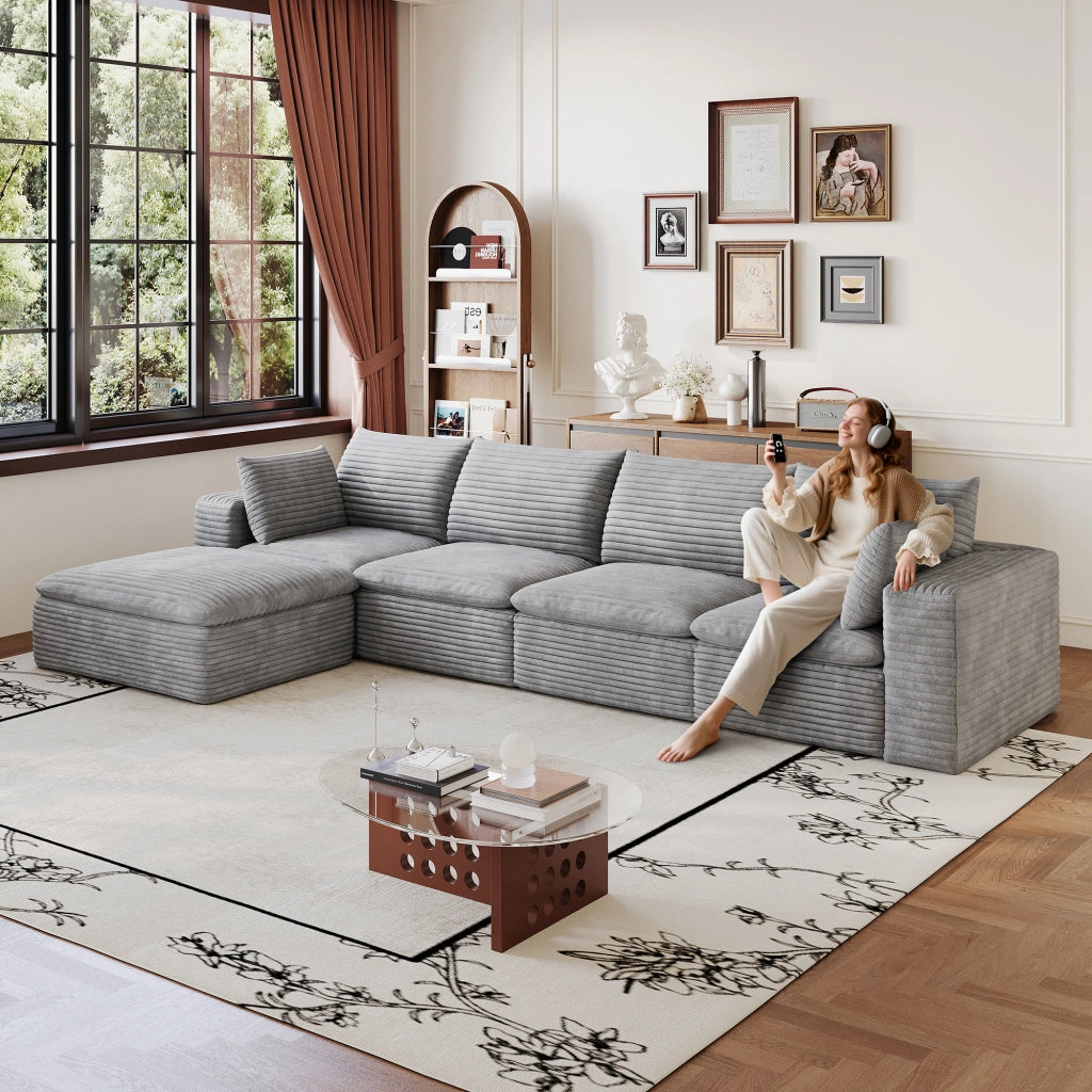 Divano Cloud 340 cm in Tessuto a Coste ¨C MINIMAL ¨C Grigio Scuro, Imbottito, Senza Montaggio