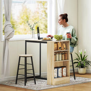 Set tavolo bar 3 pezzi con 2 sgabelli, vano portaoggetti, stile moderno industriale, nero