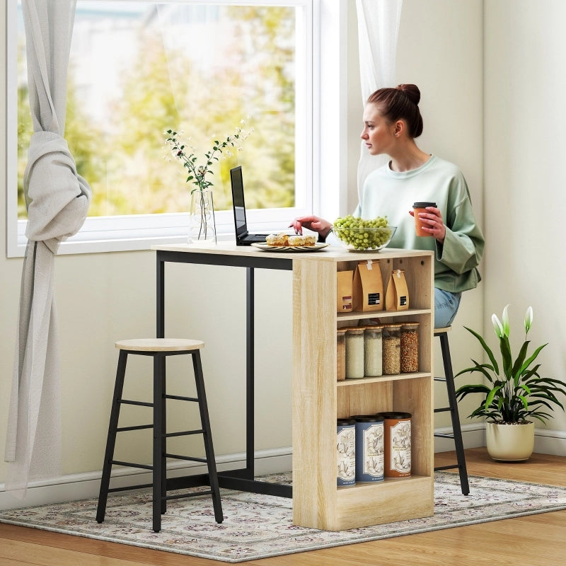 Set tavolo bar 3 pezzi con 2 sgabelli, vano portaoggetti, stile moderno industriale, nero