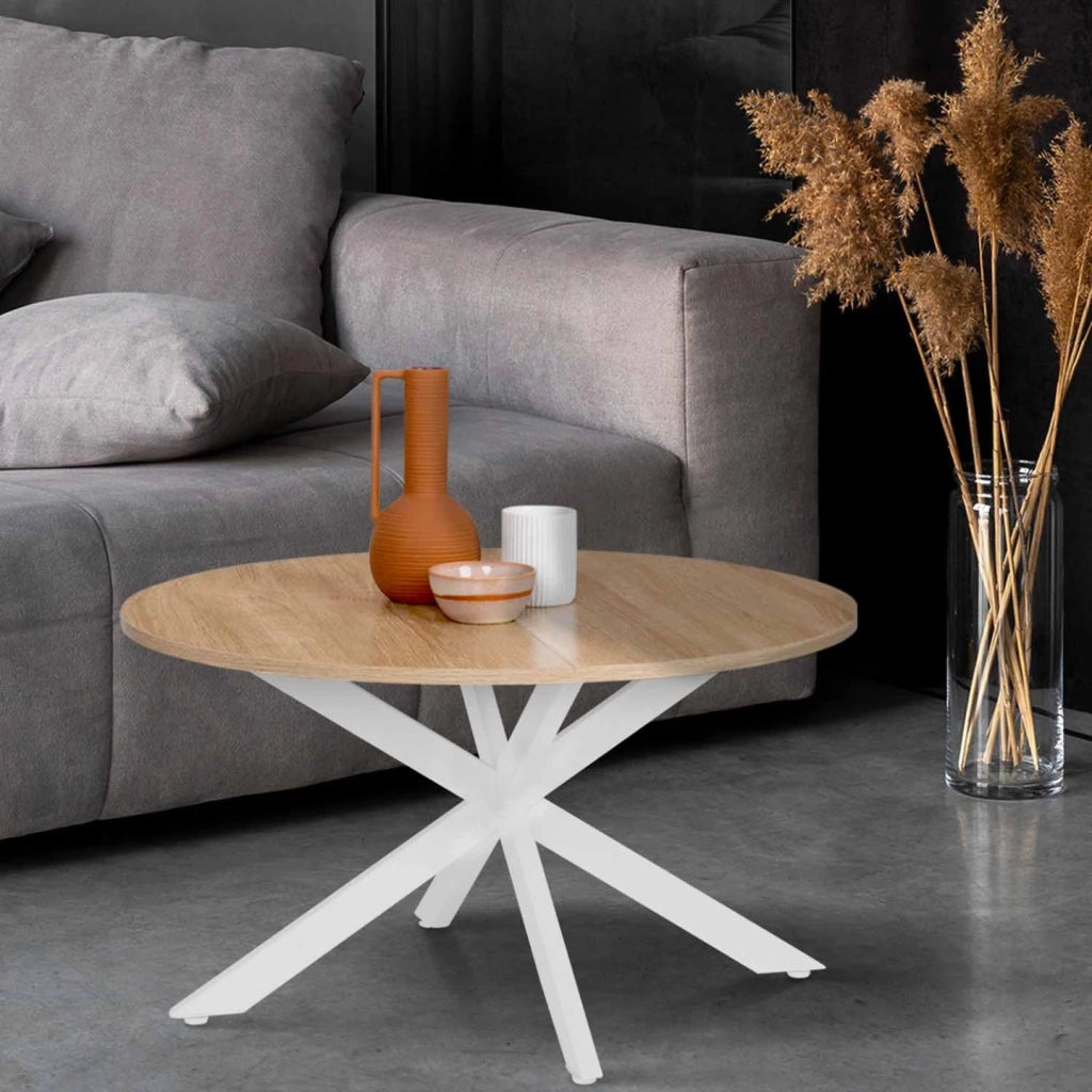 IDMarket - Tavolino rotondo ALIX con gamba a ragno, 70 cm, legno e bianco