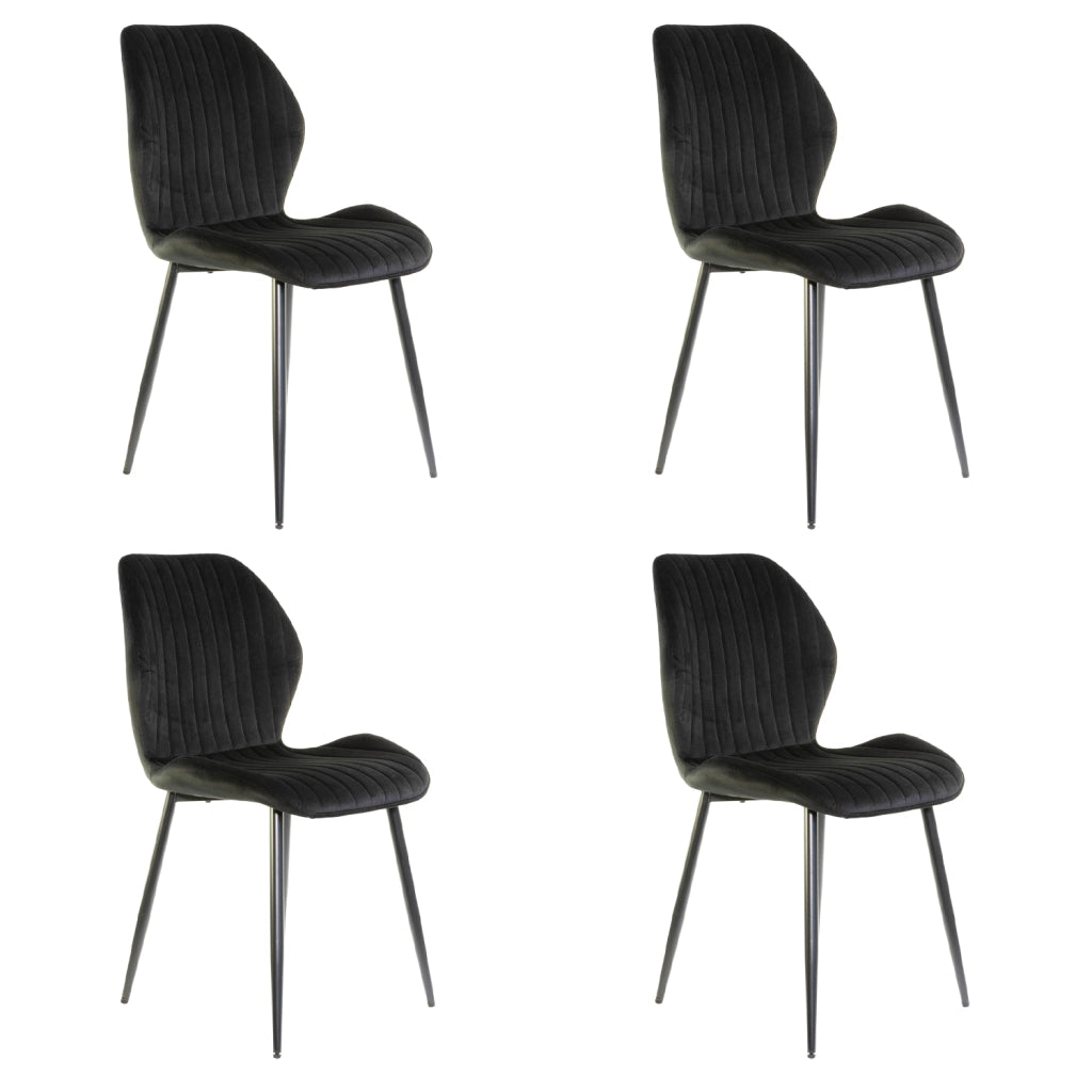 Sedia in Velluto con Struttura in Metallo Nero e Seduta Imbottita Ravello, Poltroncina di Design Moderno ed Ergo 4 Sedie