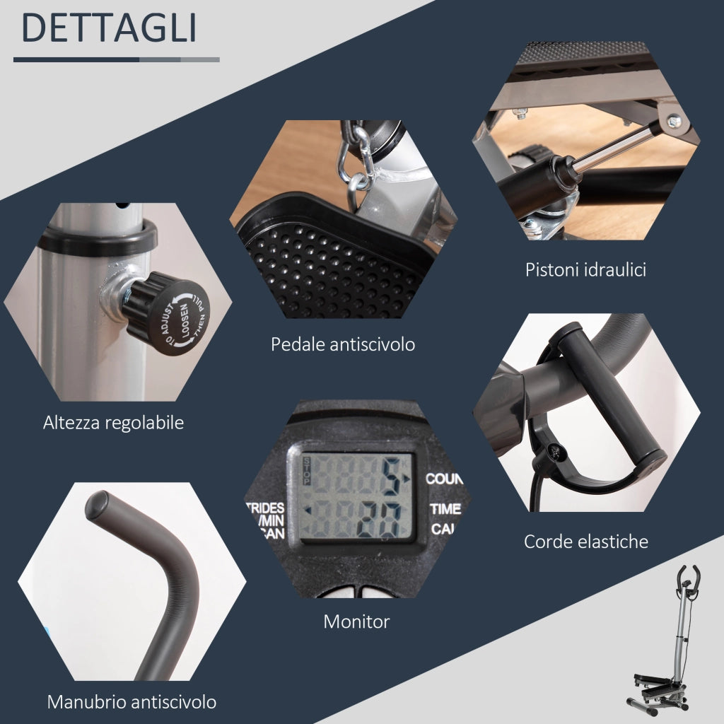 EasyComfort Stepper con Manubrio Regolabile, Monitor LCD ed Elastici, 55x53x118-128cm, Nero
