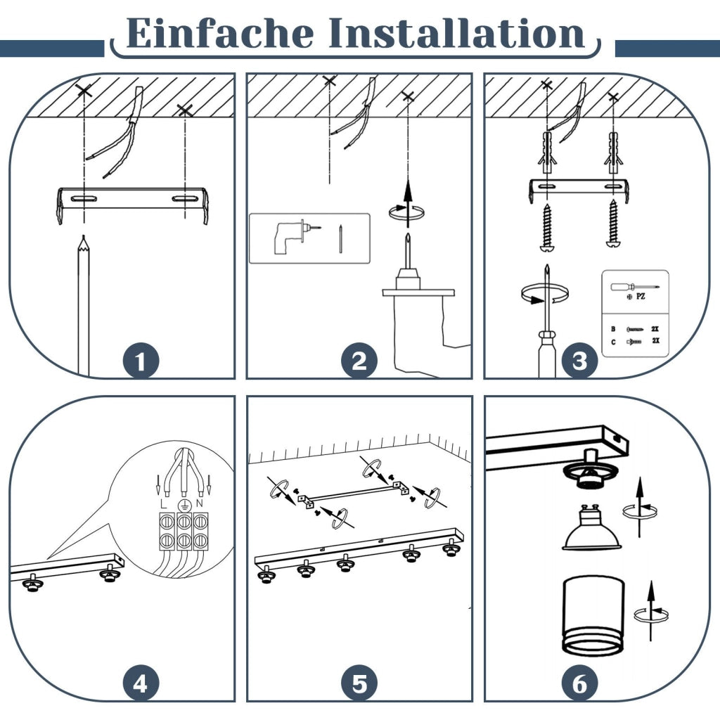 ZMH Faretto da soffitto neri 5 luci GU10 orientabili 355° metallo moderni per cucina soggiorno camera senza lampadina