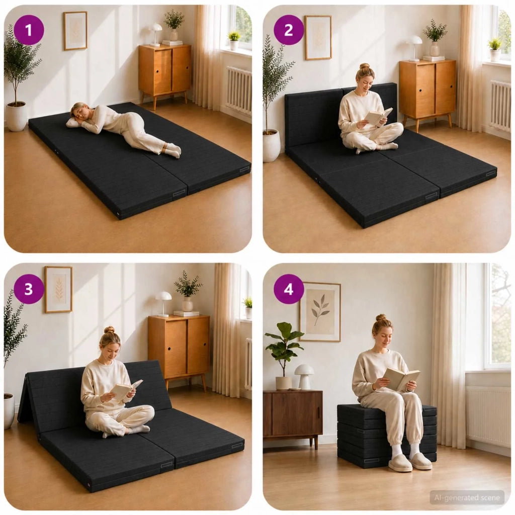 Divano Letto Pieghevole 140 x 67 x 15 cm Nero 900270
