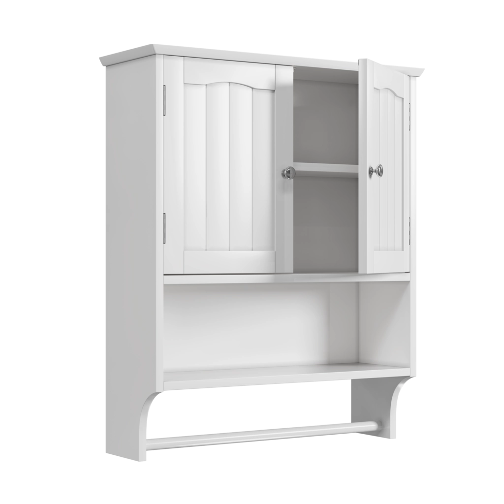Armadio pensile da bagno bianco in MDF con ripiani regolabili