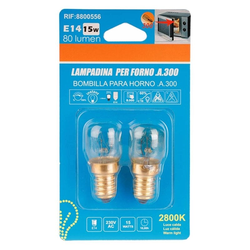 2 Lampadine Alogena Forno Microonde E14 ST22 15W 230V 80lm 2800K Resiste fino a 300 Gradi