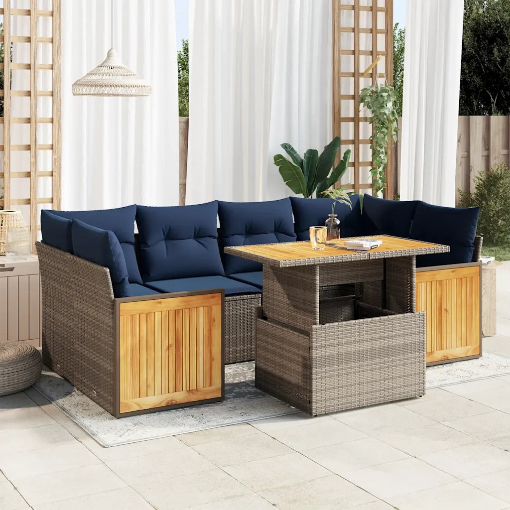 Set Divani da Giardino 7pz con Cuscini Grigio Polyrattan Acacia 3327680