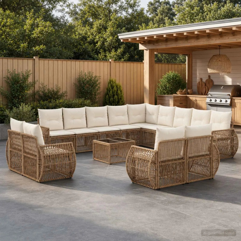 Set Divano da Giardino 14 pcs Beige e Bianco Crema polyrattan 3435603