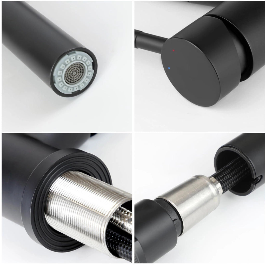 ZMH Miscelatore in acciaio inox nero con doccia estraibile a 360° e 2 getti