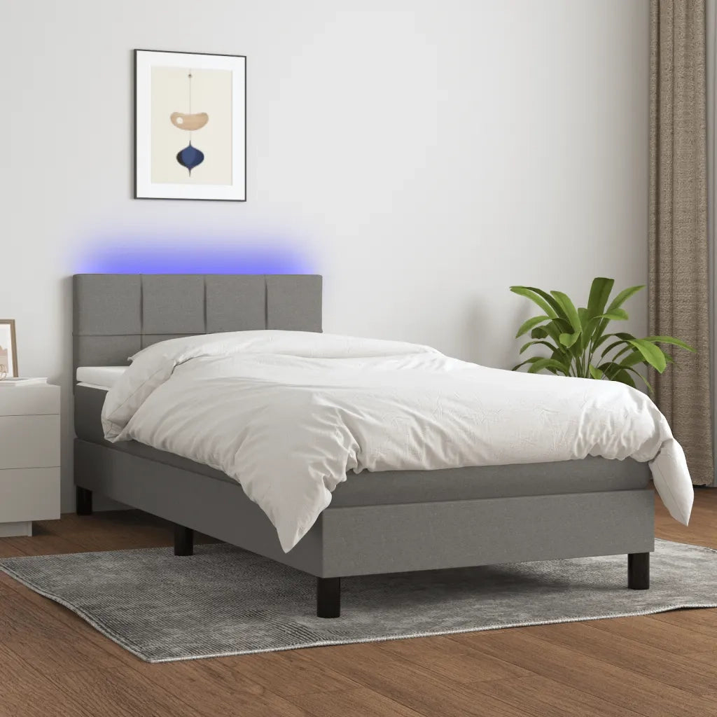 Letto a Molle Materasso e LED-Struttura Letto con Materasso Grigio Scuro 100x200cm in Tessuto 525079