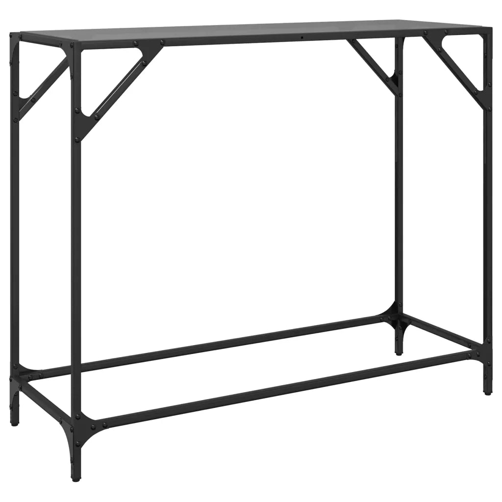 Tavolino Consolle | Tavolo d'Ingresso con Piano in Vetro Nero 98x35x81cm in Acciaio