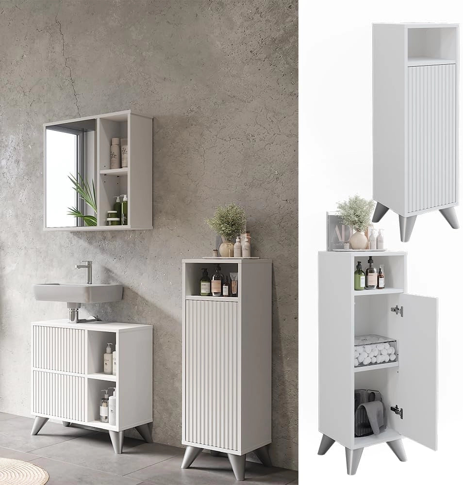 mobiletto bagno Leano, Bianco, 30 x 97 cm con porta