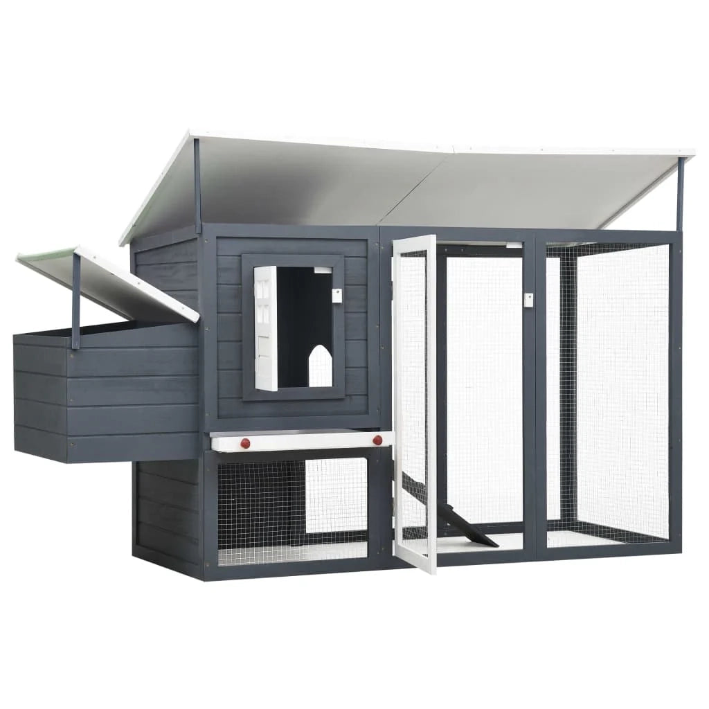 Pollaio da esterno con 1 nido 202 x 75 x 98 cm legno grigio 02_0001698